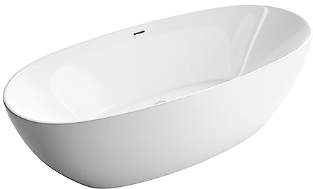Bernstein vasca freestanding BELAQUA acrilico bianco lucido - 170 x 80x 58 cm - vasca freestanding moderna con troppopieno - struttura a doppia parete, scarico con funzione pop-up