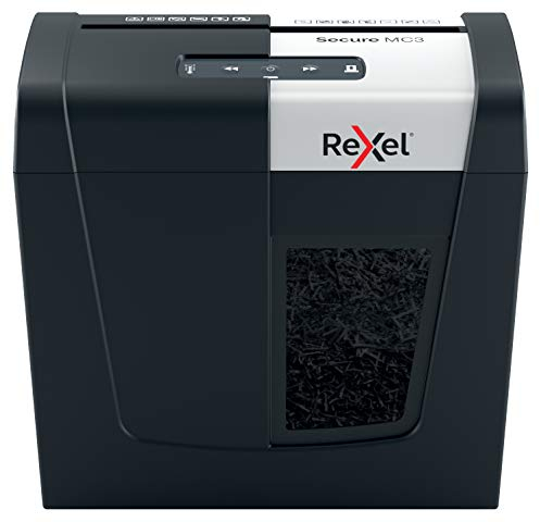 Rexel MC3 Whisper-Shred™ Aktenvernichter, Mikroschnitt, schreddert bis zu 3 Seiten, Sicherheitsstufe P5, 10 Liter Abfallbehälter, äußerst leise und kompakt, für zu Hause, Secure Serie