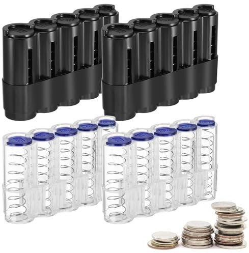 MEYAGOT 4 Stück Münzwechsler, Kompakter Münzhalter Euro Münzspender Mit 5 Münzsortierer, Euro Geldwechsler Münzen Sortierer Münzen Halter, Für Euro-Münzen(2 Schwarz, 2 Transparent)