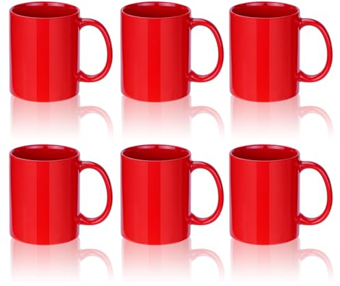 HYFLQNUPE Mug Sets 12oz set of 6, Ceramic Cups with Handle for Latte,Hot Tea, Cappuccino, Mocha, Cocoa Turquoise, Tea, Dishwasher, Oven, Microwave safe, Multi Colour (6, RED)