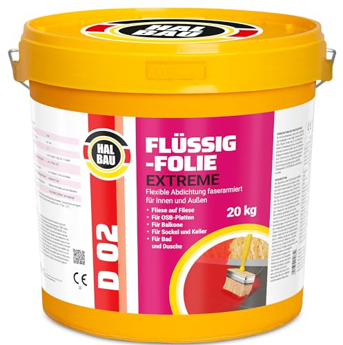Flytande folie 20 kg, flytande gummi för inomhus- och utomhusbruk, fiberförstärkt högelastisk tätning, vattenbarriär under kakel, balkong, dusch halvkonstruktion D02