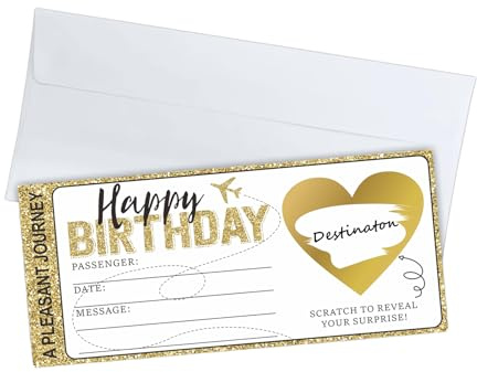 Birthday Scratch Card Travel Ticket Reveal Destination Personalised Card Boarding Pass Scratch Card Holiday Reveal Personalised Flight Ticket Boarding Pass Surprise Trip (Gold)