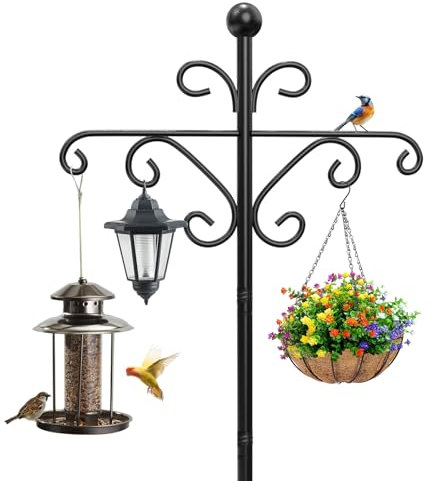 Newthinking Bird Feeder Pole, 196cm Heavy Duty Bird Feeder Stand with Double Crooks for Garden Outdoor