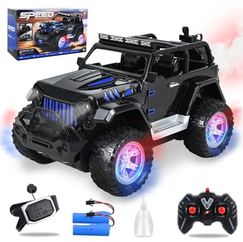 PATEMZON Macchina Telecomandata per Bambini, 2,4GHz Auto RC, Fuoristrada Telecomandato, SUV Telecomandato con Luce, Nebbia Spray, Suono, 2 Batterie 60Min, Regalo per Ragazzi Ragazze 6-16 Anni