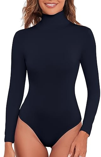 Kindcall Fall Tops Turtleneck Bodysuits for Women Winter Clothes Dupe Costume Long Sleeve Leotard for Women Navy Medium