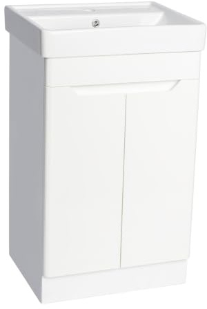 VR 100% Waterproof 500mm Floor Standing Bathroom Unit & Basin 1 Tap Hole With Modern Handleless Doors & Soft Close Hinges 3 Available Finishes (Gloss White)