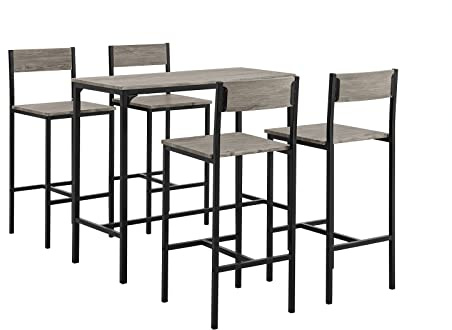 SoBuy Set de 1 Table + 4 Tabourets, Ensemble de Bar Bistrot + 4 Tabourets, Table Mange-Debout, Table Haute Cuisine, pour Salle à Manger, Cuisine, Salon, Blacon, Naturel OGT14-N