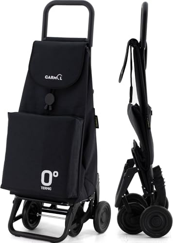 GARMOL Carro de la Compra Térmico Plegable 55 Litros |Bolsillo Térmico Interior de 11 Litros | Carro de la Compra 4 Ruedas Gran Capacidad | Carrito Compra Plegable Color Negro