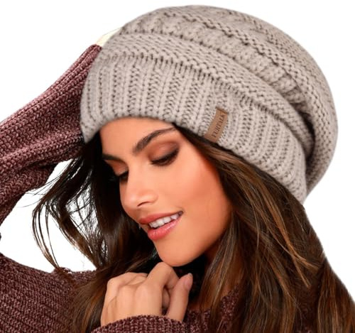 FURTALK Bonnet en Tricot pour Femme Ligne Polaire Casquette de Ski Chapeau d'hiver Ample pour Femme