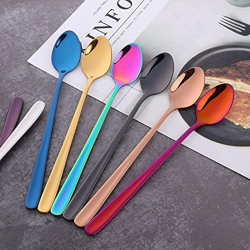 YDware Bunt Latte Macchiato Löffel Set 6-teilig, 20cm - Lange Löffel für Eislöffel & Cocktails 304 Edelstahl Handpoliert PVD-Lack