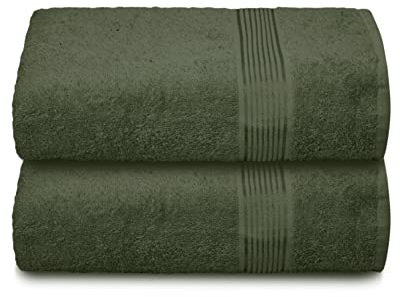 GLAMBURG Baumwolle 2er-Pack Oversized Badetuch-Set 70 x 140 cm, große Badetücher, Ultra saugfähig, kompakt, schnell trocknend und leicht, Olivgrün