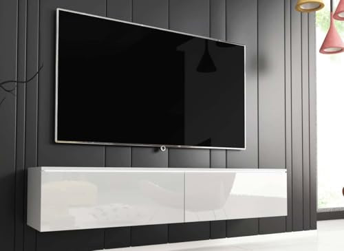 DecoInParis Meuble TV Contemporain laqué Blanc avec LED 2 Portes Malorie - 140 cm