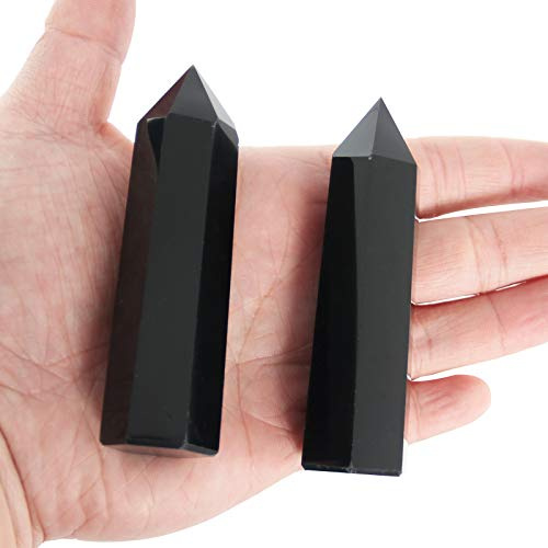 Orientrea 2 stycken Obsidian kristallstav, 8–9 cm, naturliga kristallstavar, kristaller och helande stenar, kristallstenstorn, presentförpackning