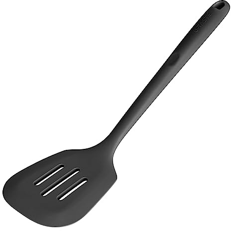U-Taste Espátula de silicona ranurada extra larga: espátula de cocina resistente al calor 315 ℃, utensilio de cocina de goma antiadherente sin costuras para freír, panqueques (Negro)
