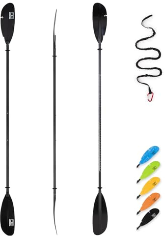 OCEANBROAD Adjustable Carbon Fishing Kayak Paddle - 94in/240cm-98in/250cm-102in/260cm Carbon Fiber Shaft Paddles Kayaking Fishing Oar with Paddle Leash, Black