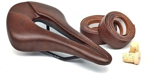 Generisch Vintage Rennrad Sattel & Lenkerband Bundle braun | Veganes Leder | Authentic Retro Style | Ride in Style mit Crimebuehl Bikes (Chocolate)