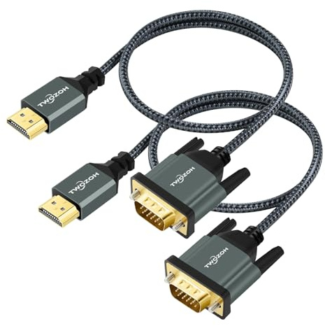 Twozoh HDMI till VGA Kabel 2M 2 Pack. Aluminiumlegering skal Nylon flätad och guldpläterad HDMI VGA stöd 1080P/60HZ för stationär dator, bärbar dator, PC, Skärm, Projektor, HDTV