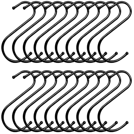 Pumuky S-Haken Schwarz, 20 Stück Edelstahl Metall Haken Zum Einhängen für Küche, Bad, Schlafzimmer und Büro