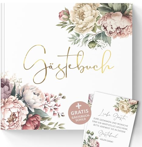Trendanchor Gästebuch zum Ausfüllen und Fotos Einkleben - Ideal für Brautpaar Erinnerungen, JGA Spiele, Kinder-Geburtstag - 72 Blanko Seiten ohne Fragen (Gästebuch Pfingstrosen)