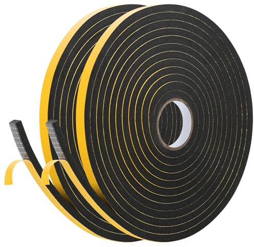 Inwee Guarnizione Finestra Autoadesiva, 2 Rotoli 10x6mm Guarnizione in Schiuma per Porte e Finestre, Resistente alle Intemperie, Anti-Collisione, Isolamento Acustico, Lunghezza Totale 10M, Nero