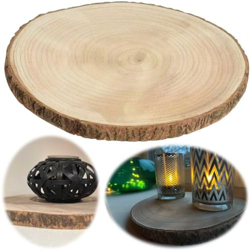 LS-LebenStil Rindenbrett Rindenscheibe Ø 27-33cm Rund Holzscheibe Natur Geschliffen Baumscheibe Holztablett Deko-Teller Kerzenteller Holzplatte Holzbrett Tortenplatte Holz Tablett Tisch-Deko