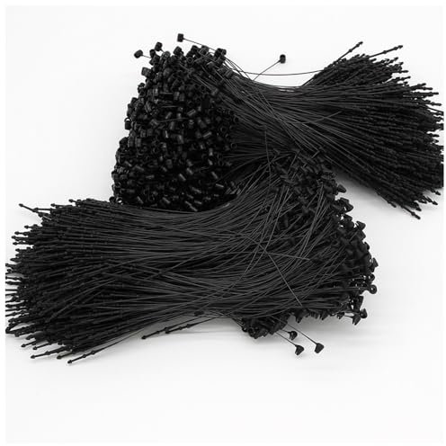 SMTCM 2000 STK Sicherheitsfäden Schwarz Hängeetiketten Schnur mit Schnappverschluss zum Anbringen Loop Pins Kunststoff Sicherheit Etiketten Befestigung Tags String für Kleidung Schuhe Taschen 8cm