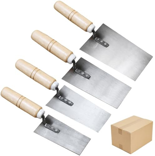 Lot de 4 truelles de maçon en acier inoxydable - Truelle de plâtre trapézoïdale en acier inoxydable - Avec manche en bois - Truelle de plâtre - Truelle de plâtre (50 mm, 55 mm, 60 mm, 80 mm)