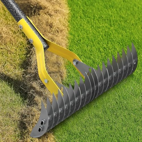 Thatch Rake, 176 cm Lawn Dethatcher Rakes, Dead Grass Remover, Dethatching Rake with Adjustable Length Handle,Scarifier Rake for Lawns Grass Loosening Soil Cleaning Leaves
