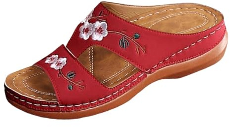 Générique Mules Femmes été Confortable Sandales en Cuir pour Femme Chausson Bout Ouvert Compensées Plateforme Pantoufles De Plage Et Claquettes De Piscine Femme Orthopédiques Chaussons (Red, 37)
