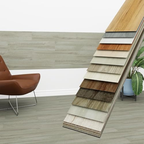 HEXIM Vinyldielen 5m² selbstklebend PVC Wandverkleidung heller Bodenbelag Holzoptik 91x15cm Paneele für Wand & Boden Holzdielen grau (36 Dielen Frosted Birch - 1809-10B)