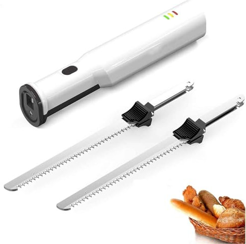 Cuchillo de Pan inalámbrico y Recargable, Cortador de Carne eléctrico con Mango ergonómico, Cuchillo for trinchar con gatillo de Seguridad y Apagado automático, for Aves y Pan.
