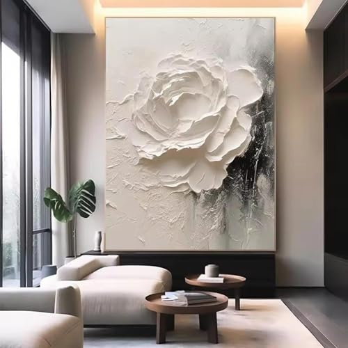 DHHXY Dipinto su tela con rosa bianca, grande poster astratto con fiore bianco, Quadro Su Tela Stampa su tela minimalista per la decorazione della casa, 70x100 cm senza cornice