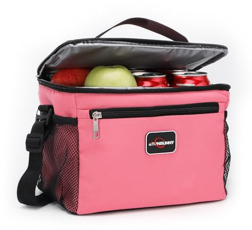 ETONSUNNY Bolsa Termica Porta Alimentos 8L，Plegable Bolsa Termica Comida ，Bolsa Isotermica Porta Alimentos trabajo，Bolsa Nevera Pequeña，Lunch Bag， Cooler Bag para Viajar/playa/Picnic (rosa)