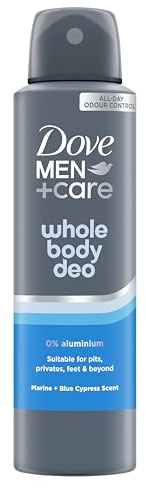Dove Men+Care Marine & Blue Cypress Whole Body Deodorant Spray 0% aluminium and alcohol-free aerosol for all-day odour control 150 ml