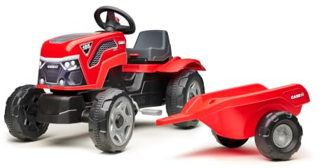 Falk Tracteur à pédales Case IH Enfant avec remorque, dès 2 Ans | Capot ouvrant et assise réglable