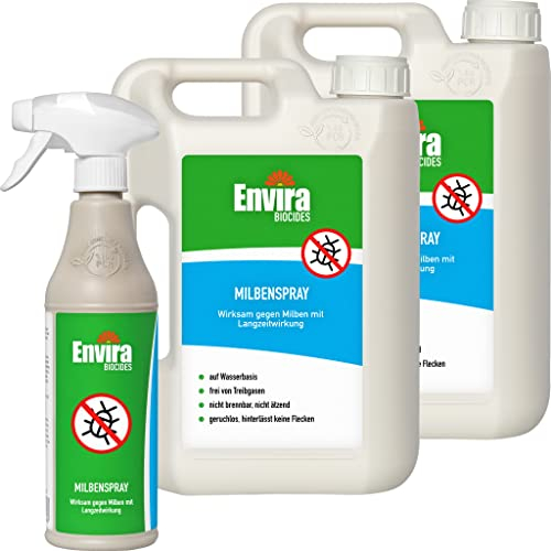 Envira Milben Abwehrspray 2 x 2 Liter + 500 ml - Spray mit Langzeitwirkung gegen Milben & Hausstaubmilben - Milbenschutz für Matratzen - Mittel gegen Milben in der Wohnung