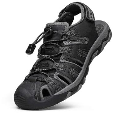 DREAM PAIRS Boys Girls Summer Outdoor Athletic Sport Sandals Walking Hiking Hook and Loop Adjustable Multicolor for Toddler/Little/Big Kids,Size 4 Big Kid,Black/Dark/Grey,160912-K