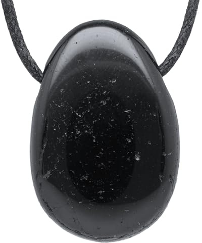 Lebensquelle Plus Black Tourmaline Drop Pendant – Genuine Gemstone Necklace with Adjustable Cotton Cord | Hand-Selected Natural Crystal Jewellery