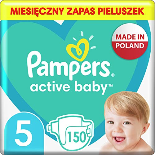 Pampers Couches De Couches Taille 5 (11-16kg), Active Bébé Couche, 150 Pièces, Emballage Mensuel, Protection De Fuite 24 Jour