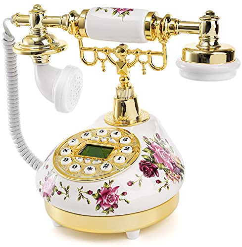 Cedilis Retro Vintage Landline Phone, Antique Ceramic Telephone with LCD, Old Fashioned Telephones with Push Button Dial for Home Decor