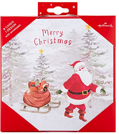 Hallmark Christmas Cards - Pack of 8 in 1 Santa and Sledge Design, 25572263