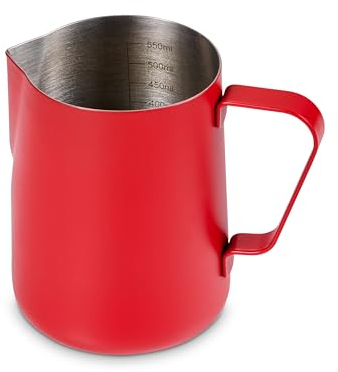Tchibo Milchkännchen Edelstahl (600 ml), Barista Zubehör zum manuellen Milchaufschäumen, Rot lackiert