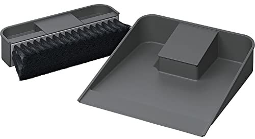 NINKA 5006.90 41514 Kehrset, Eins2top, Kehrschaufel und Handbesen Set klein für Einbau-Mülleimer, Kunststoff dunkelgrau, Silber