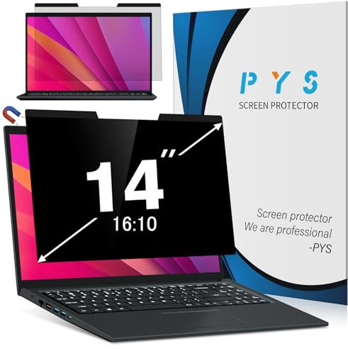 PYS Magnetic Laptop Privacy Screen 14 Inch 16:10 - Computer Monitor Privacy Shield, Anti-Glare Blue Light Filter, Removable Privacy Screen for Lenovo, HP, Dell