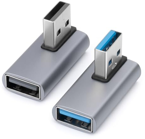 AIYEEN Adaptador USB3.1 de 90 Grados (Paquete de 2), ángulo Izquierdo y Derecho 3.1 USB A Macho a Hembra convertidor Extensor para PC, computadora portátil, Cargador USB A, Banco de energía