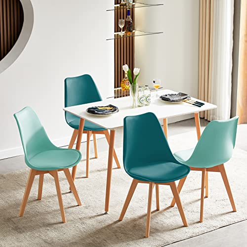 LafeuR Matgrupper, matbord med 4 stolar, set om 4 matstolar och rektangulära köksbord, matsalsgrupp för 4 personer, sittgrupp för vardagsrum, kök, kontor (vitt bord + 2 mintgrön och 2 turkosstol)