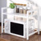 JSUDQR 2 Tiers Extendable Microwave Oven Rack Stand White Kitchen Counter Top Organizer Microwave Shelf Stand for Kitchen With 5 Hooks Carbon Steel Heavy Load Length 40-60cm