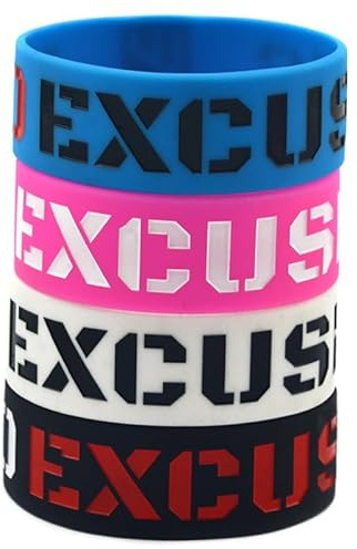 ZENRUIMING 4Pcs NO Excuse Motivational Silicone Bracelet, 1 Inch Soft Silicone Bracelet, Outdoor Sports Motivational Wristband