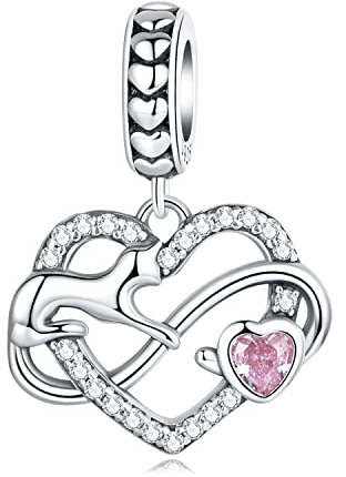 Charms Ciondolo a Forma di Gatto con Cuore per Bracciali Pandora,Charm con Simbolo dell'Infinito in Argento Sterling,Regalo di Natale per Mamma o Amica