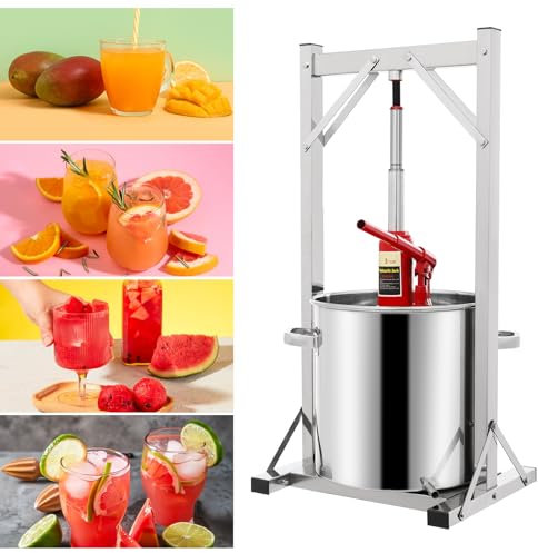 WOLEGM 22L Manuell Obstpresse, Edelstahl Beerenpresse 5mm Dicke bis 3T Druck mit Hydraulische Heber für Pressen Reiswein, Honig, Gemüse, Wein, Käse